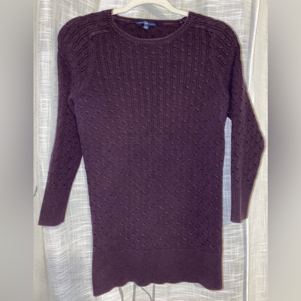 GAP Vintage Plum Cable Knit 3/4 Sleeve Sweater